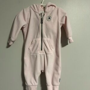 Converse 3/6m light Pink fleece zip up hooded sweater romper